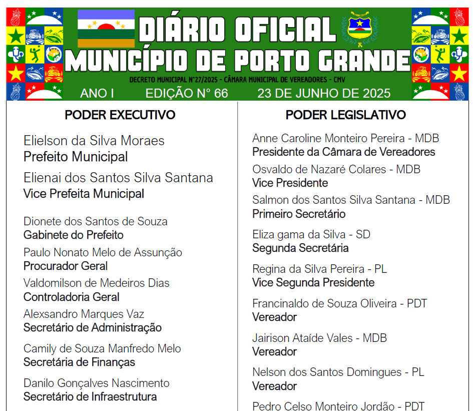 DIÁRIO OFICIAL - EDIÇÃO N° 66 - 23 DE JUNHO DE 2025